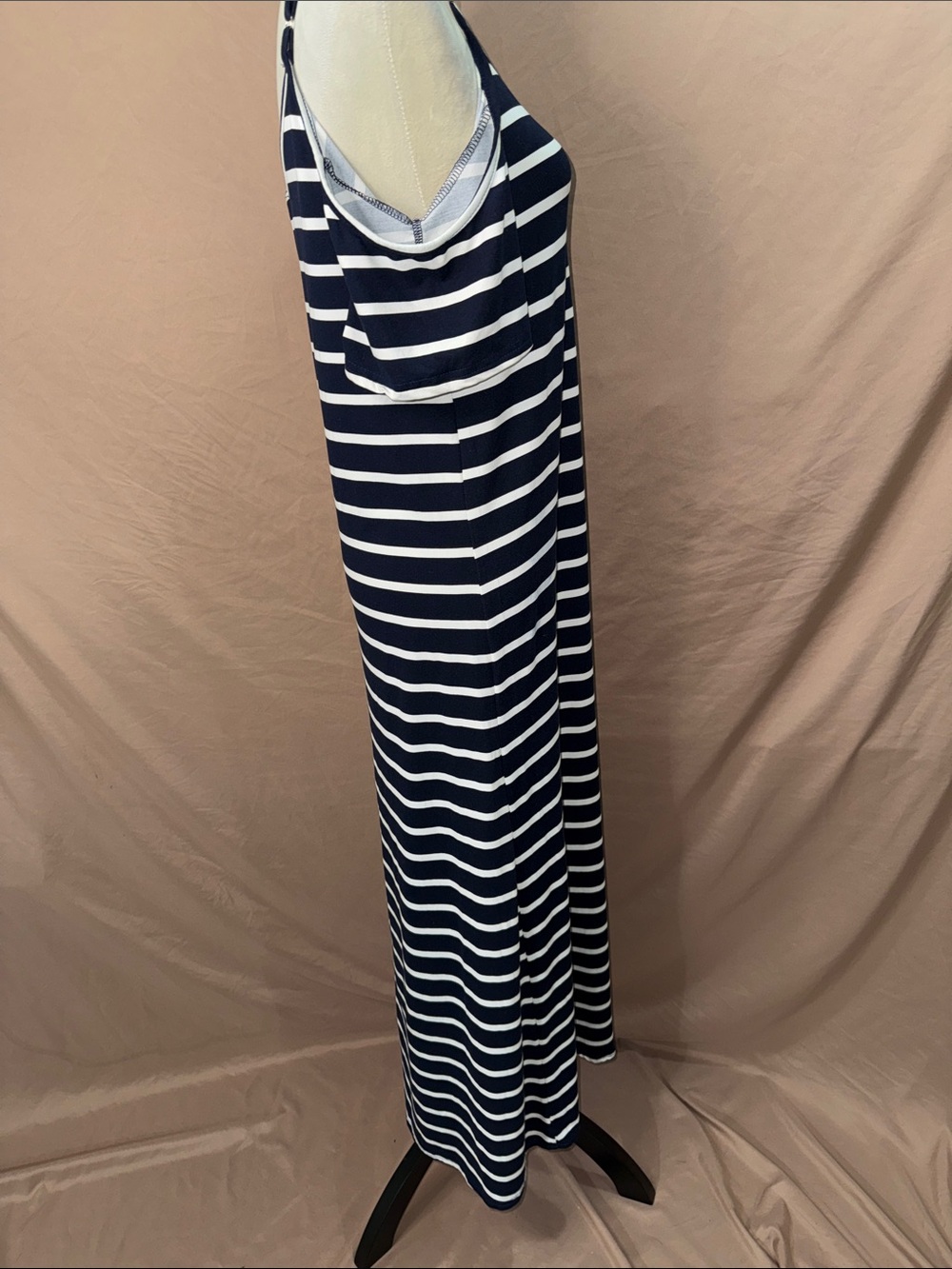 Exist Navy & White Striped Cold-Shoulder Maxi Dress W/ Adjustable Straps - Picture 7 of 9
